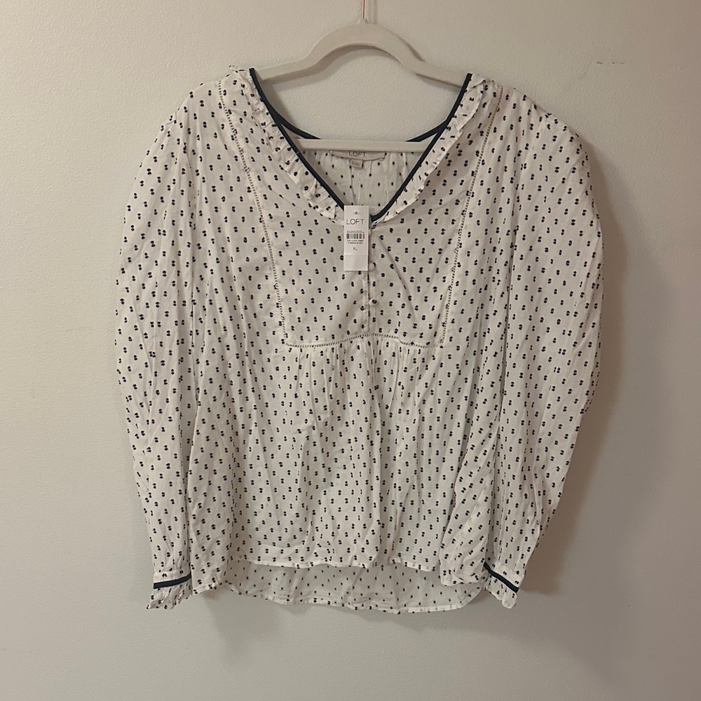 LOFT White Blouse with Black Dots
